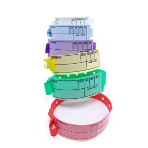 The disposable vinyl hospital wristband is a writable patient ID bracelet made from durable, waterproof PVC. With a tamper-proof snap closure, it is widely used in hospitals, nursing homes, events, and camps for reliable identification and safety.