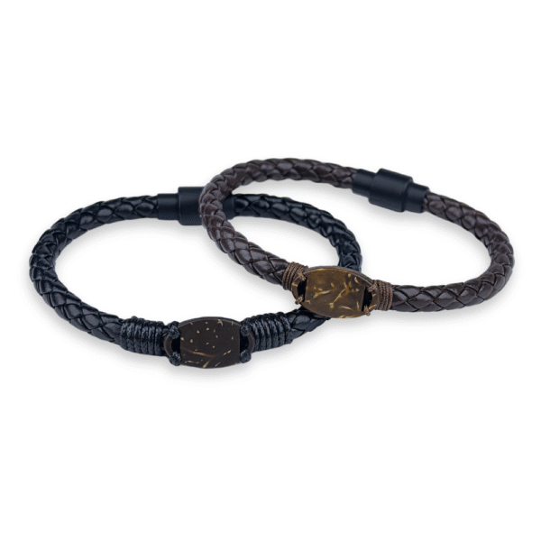 NFC Coconut Shell Bracelet – Eco-Friendly RFID Smart Wristband with Leather Magnetic Buckle for Hotels, Resorts, Gyms & Business Events