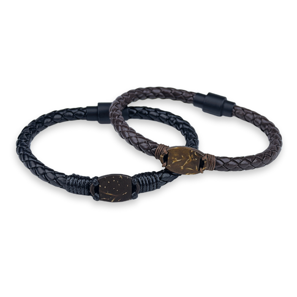 NFC Coconut Shell Bracelet – Eco-Friendly RFID Smart Wristband with Leather Magnetic Buckle for Hotels, Resorts, Gyms & Business Events